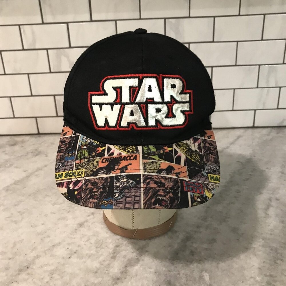 Star Wars Hat Cap Snap Back Black Comic Brim Chewbacca Han Solo Mens Embroidered